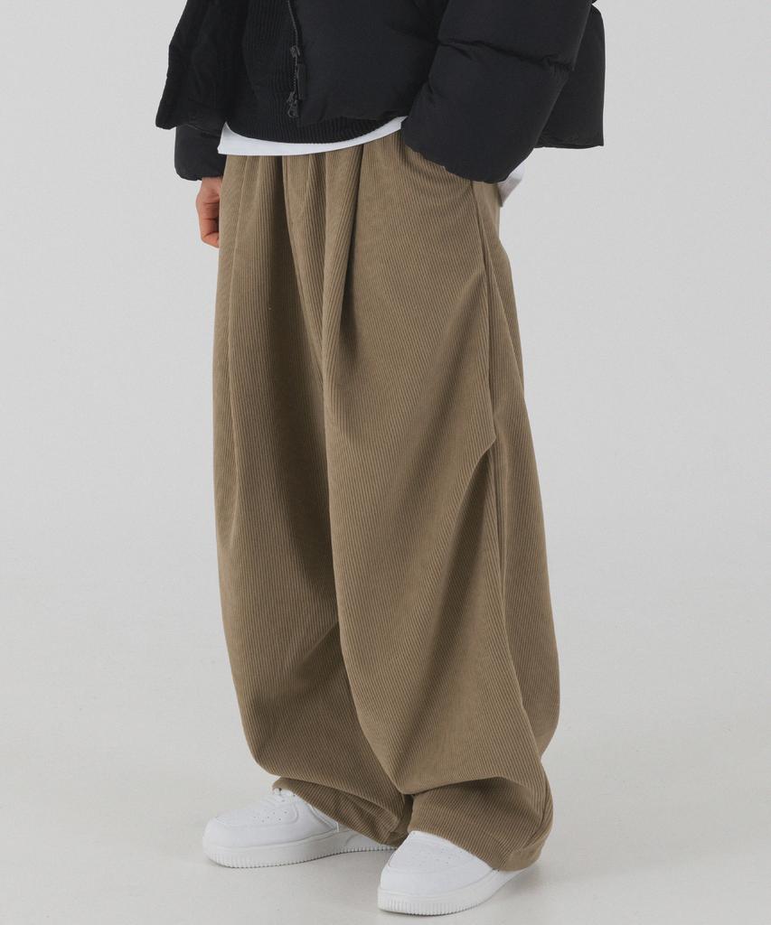 PIANER Corduroy Bonded Wide Parachute Pants (Brown)