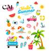 Creative Summer Gift Ideas 2Pcs Hello Beach Window Clings, Tropical Hawaiian Coconut Tree Flamingo Easy Peel Stick Wall Art Stickers