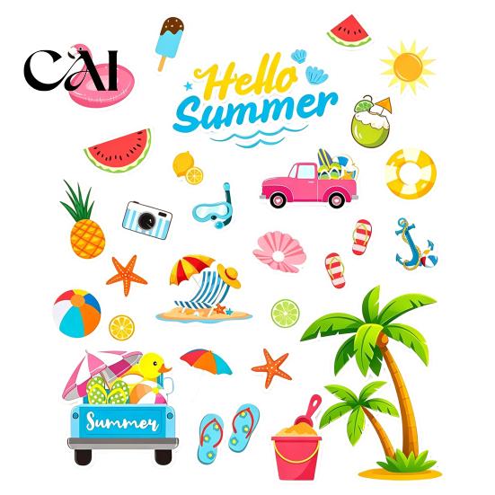 Creative Summer Gift Ideas 2Pcs Hello Beach Window Clings, Tropical Hawaiian Coconut Tree Flamingo Easy Peel Stick Wall Art Stickers