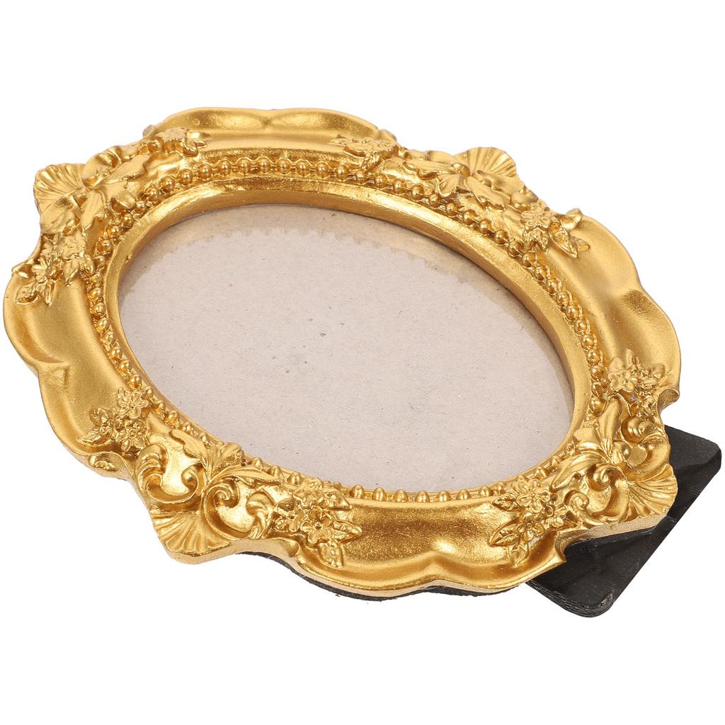 Mini Photo Frame Golden Vintage Resin Picture Frame Small Photography Frame Prop Oval Carved Vertical Photo Frame