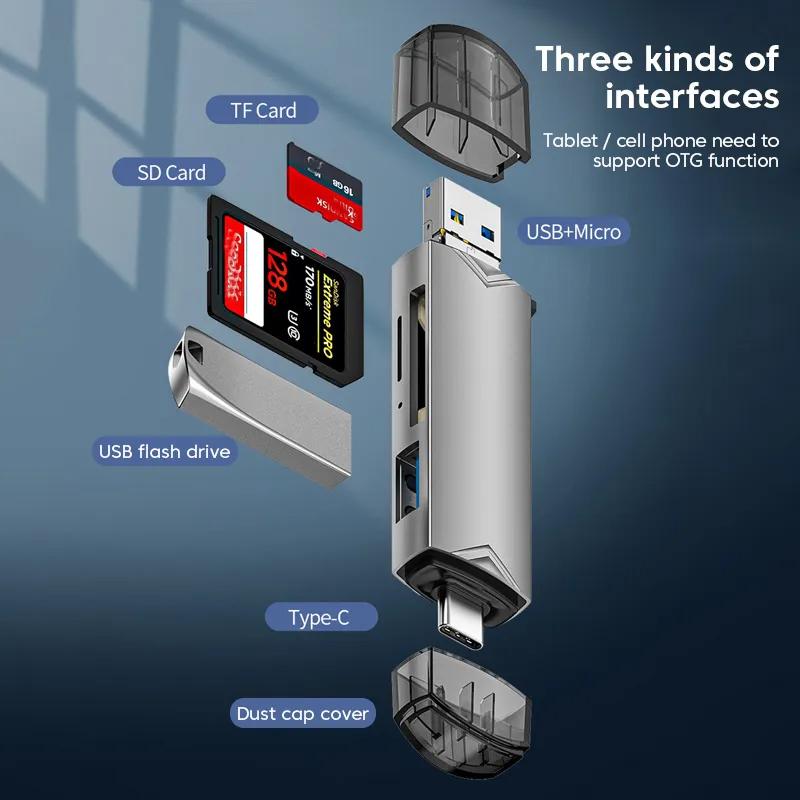 Многофункциональное устройство чтения карт 6 в 1 USB 3.0 к адаптеру Micro OTG Type C с поддержкой TF SD-карты USB-флеш-накопитель для ноутбуков, телефонов и планшетов Android