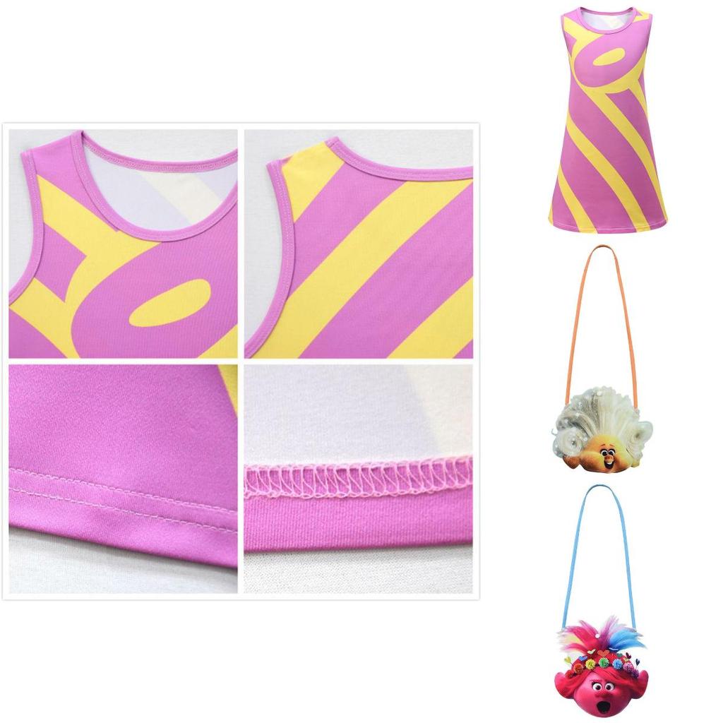 Trolls Poppy Cosplay Costume For Girls With Comfortable Soft Fabric And Vibrant Pink Color