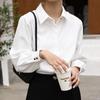 HOUZHOU White Shirts Women Turn Down Collar Long Sleeve Single Breasted Elegant Fashion Office Female Oversized Classic Blouse