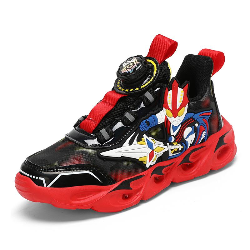 Обувь осень и зима светящиеся кроссовки нескользящие спортивная обувь для мальчиков кожаный Ультрамен 2025 детская новая тенденция