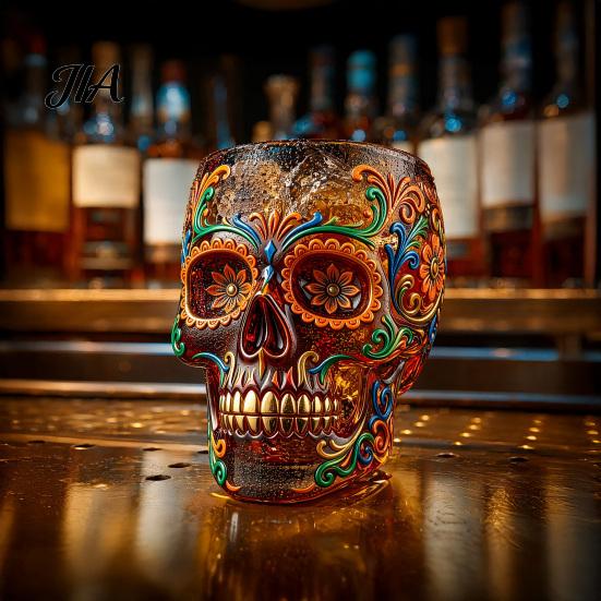 Specialty Spirit Tasting Glass Day of The Dead Wine Glass, with 3D Relief Painting, Hand-Painted Durable Whiskey Cup Gothic Skull Cup, for Halloween