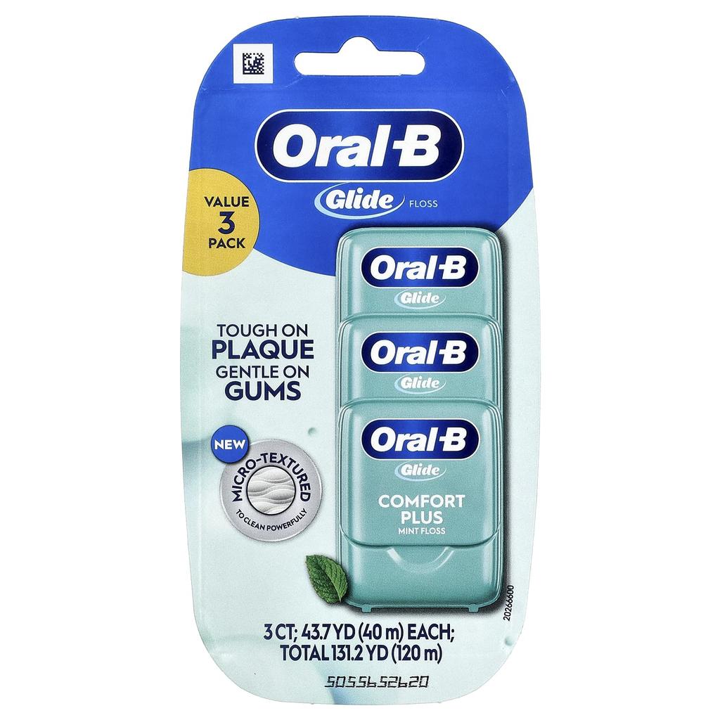 Oral-B Glide, Comfort Plus Floss, Мята, 3 штуки, 40 м (43.7Ярд) Каждый