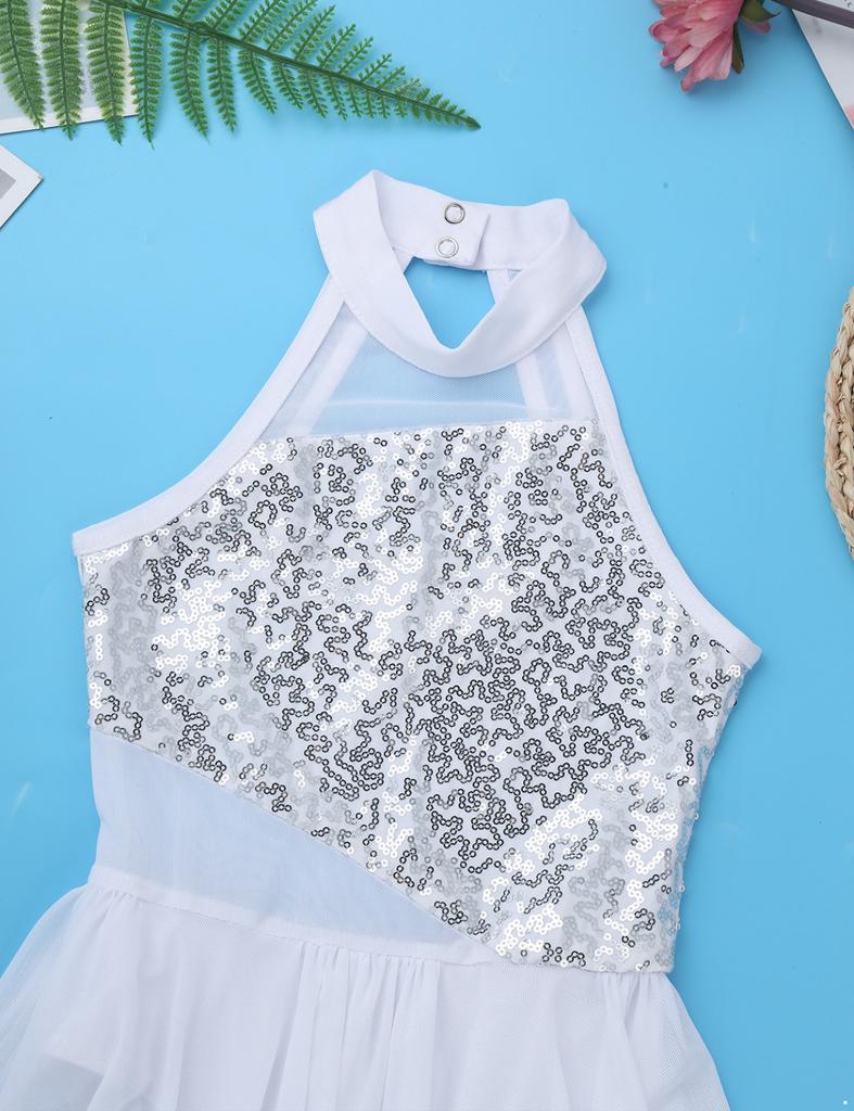 Платье для балета и танцев для девочек, трико с вырезом на спине и блестками, костюмы для лирического танца, современный гимнастический купальник