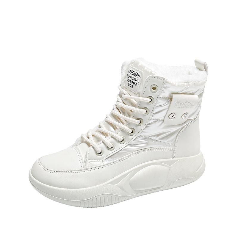 2024 Новые универсальные повседневные теплые высокие студенческие хлопковые туфли на толстой подошве, зимние плюшевые утолщенные нескользящие зимние ботинки для женщин