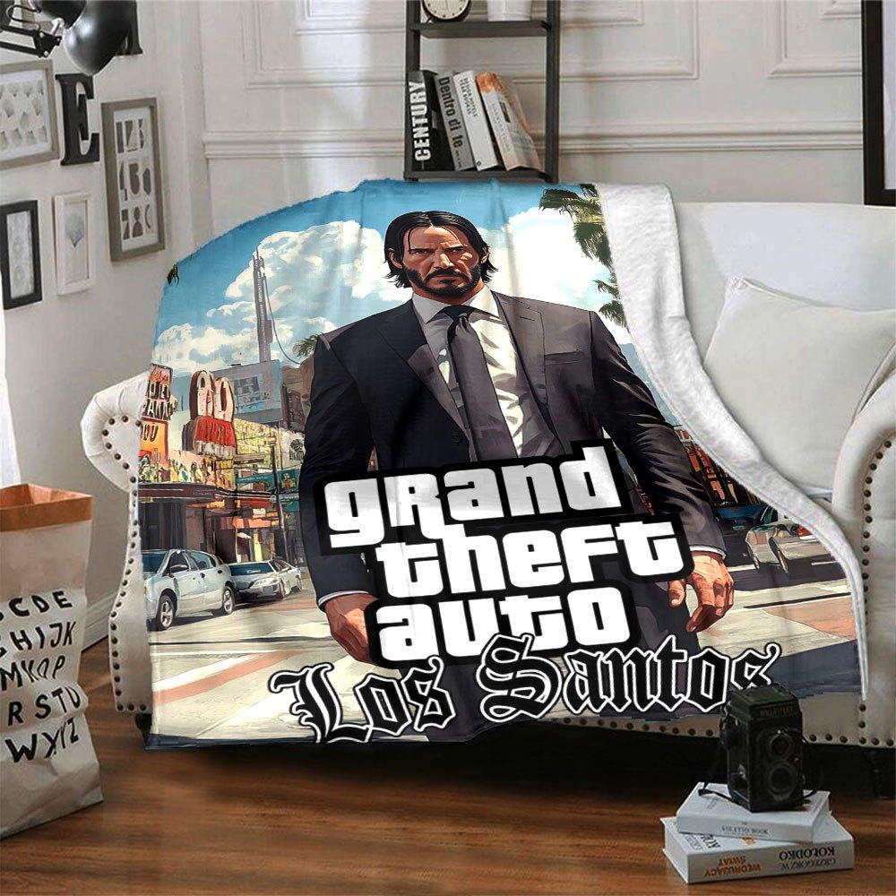 1 шт. Мягкое фланелевое одеяло Grand Theft Auto с дизайнерским принтом. Уютное одеяло для всех сезонов, идеально подходит для дивана, кровати, офиса