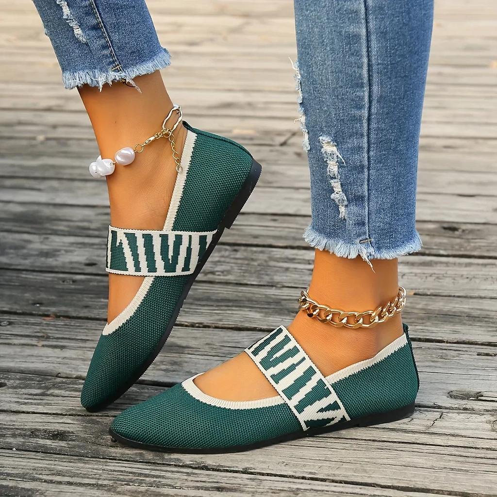 Лето 2024 Новые слипоны однотонные модные мюли женские вязаные удобные на плоской подошве с острым носком женская обувь Zapatos De Mujer