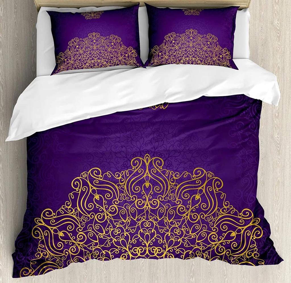 Henna Bedding Set Comforter Duvet Cover Pillow Shams South Asian Mandala Design with Vibrant Color Bedding Cover Double Bed Set