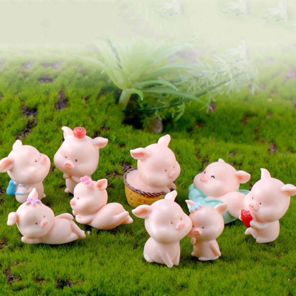 Cute Bonsai Decoration Garden Home Decor Micro Pig Family Miniature Model Resin Ornaments Figurine