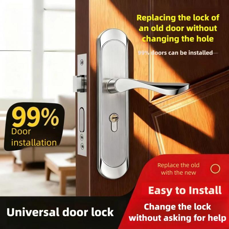 Universal Adjustable Stainless Steel Indoor Door Lock Wooden Handle for Bedroom Security Tamper-Free Household Safety
