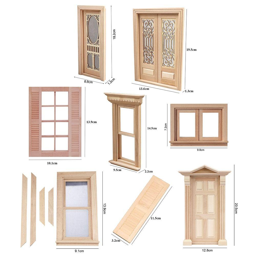Dollhouse Furniture DIY Double Window Glass Plate Doll House Window Wooden Frame Doll Furniture