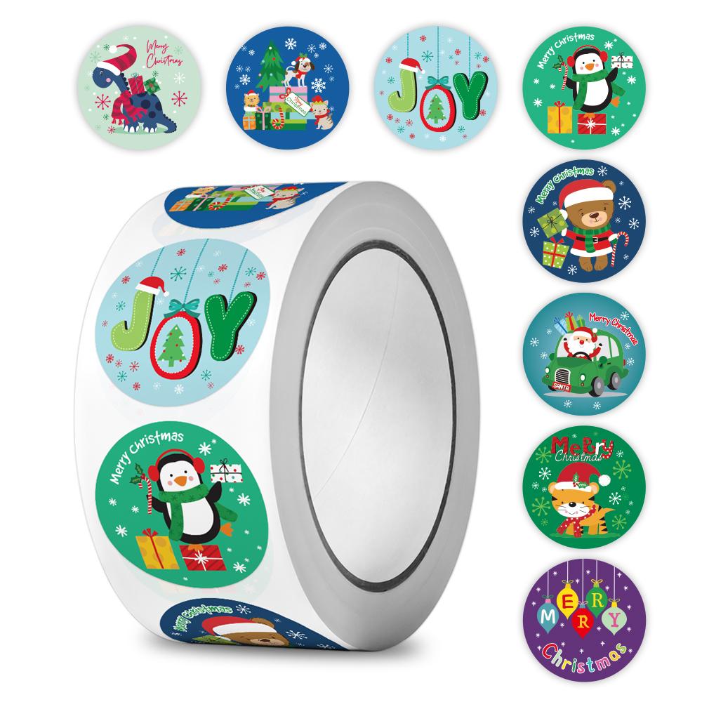 100-500pcs Merry Christmas Stickers Christmas Tags Stickers for kids Gift Baking Package Envelope Stationery Decor 1 inch Round