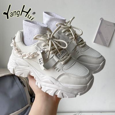 2024 Новые женские массивные кроссовки Модные дышащие повседневные удобные женские вулканизированные туфли Цепные аксессуары Весна Осень