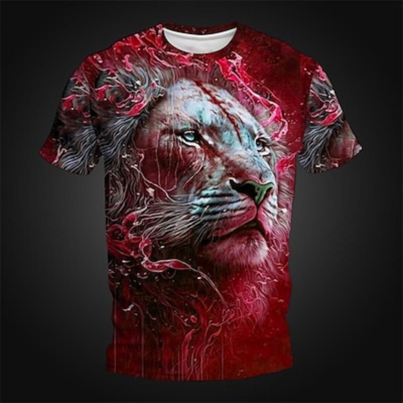 Мужская футболка с графическим изображением животного льва, футболка с коротким рукавом, 3D-принт, круглый вырез, повседневная дизайнерская ретро-винтажная спортивная для отдыха на природе, для отдыха на природе