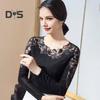 Женские топы с круглым вырезом и длинным рукавом, сетчатые кружевные вышитые пуловеры, однотонные облегающие блузки на каждый день