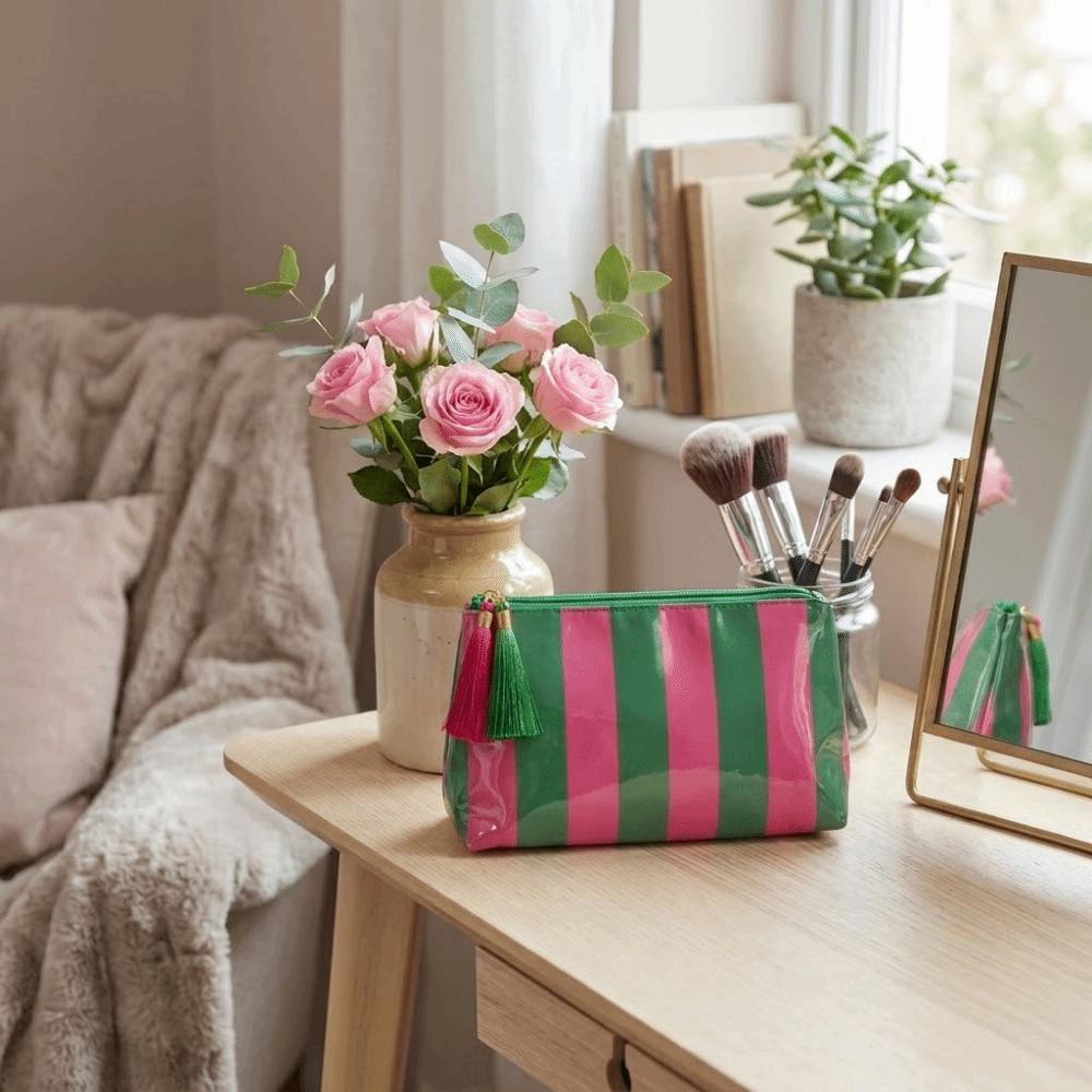 Large Capacity PVC Makeup Bag Waterproof Wash Storage Pouch Striped Cosmetic Bag For Women