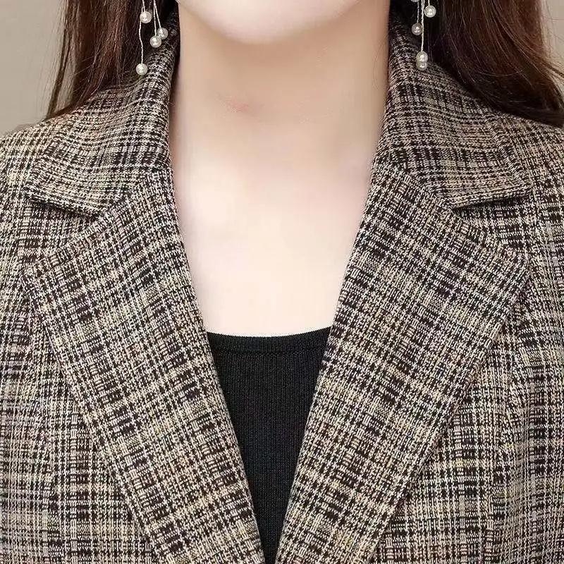 XL-5XL весенняя женская куртка, новый модный клетчатый блейзер с длинными рукавами, женская одежда, элегантный женский деловой офисный костюм, верхняя одежда