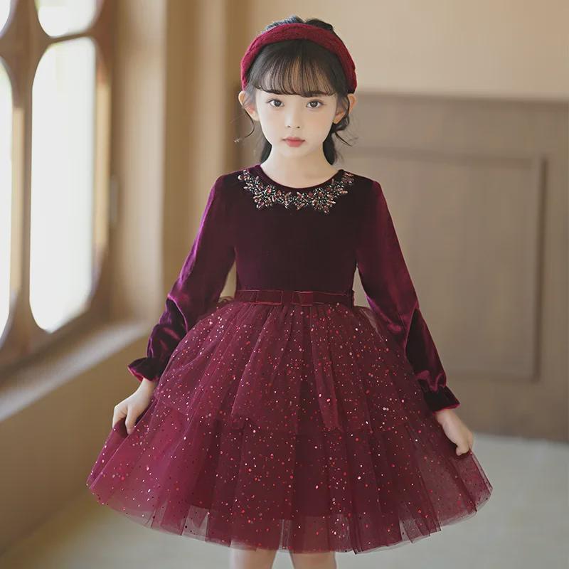 2023 Новое платье принцессы с длинными рукавами для девочек осень/зима - Стильная корейская детская мода