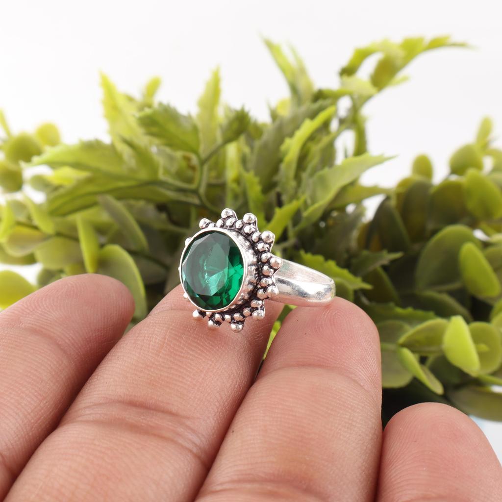 Ювелирные изделия с зеленым изумрудом, кольцо ручной работы, ювелирные изделия из стерлингового серебра 925 пробы, красивое серебряное кольцо с изумрудом, подарок для женщин