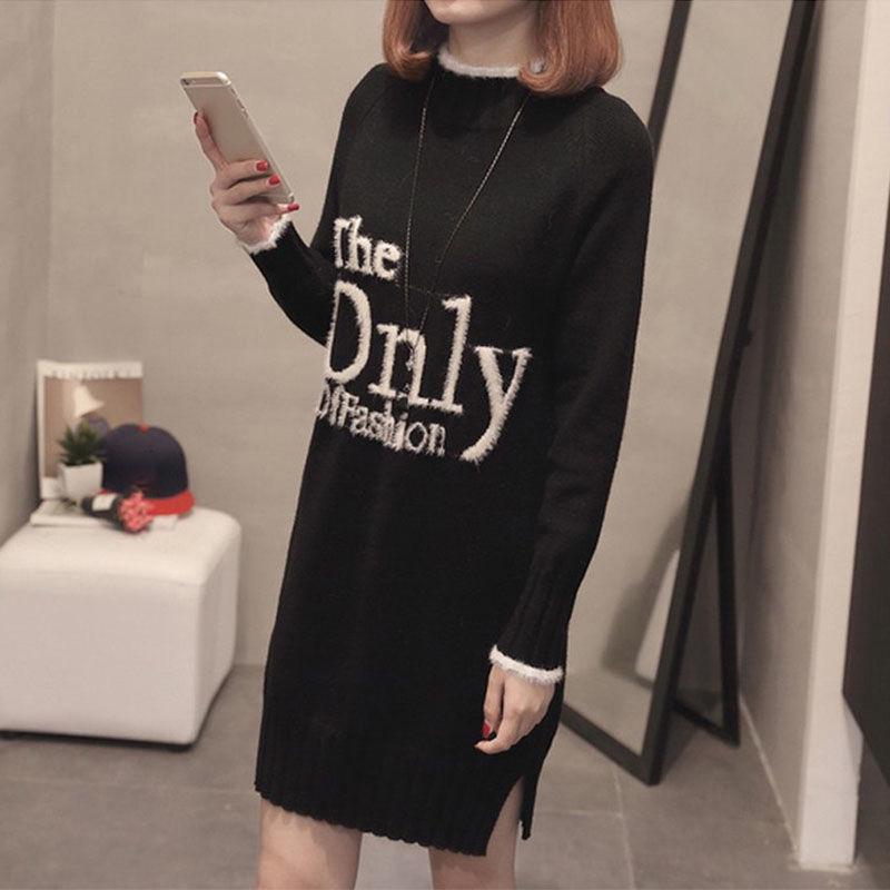 Autumn and Winter Mid-length Women's Sweater Loose Mid-length Maternity Dress Half-high Collar Outer Wear Base Shirt Coat