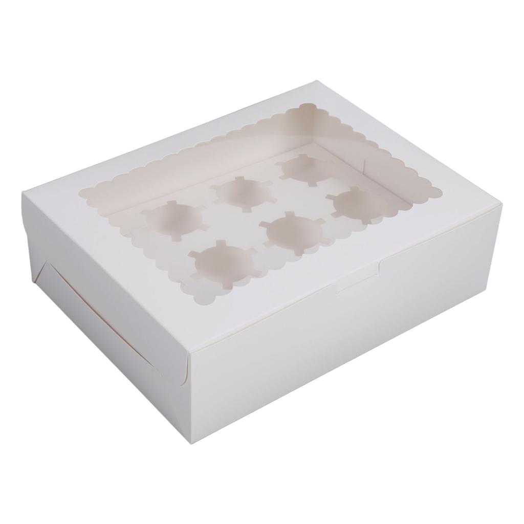 6PCS Set Cupcake Container 12 Holes Cardbord Bakery Pastry Carrier Box with Transparent Window