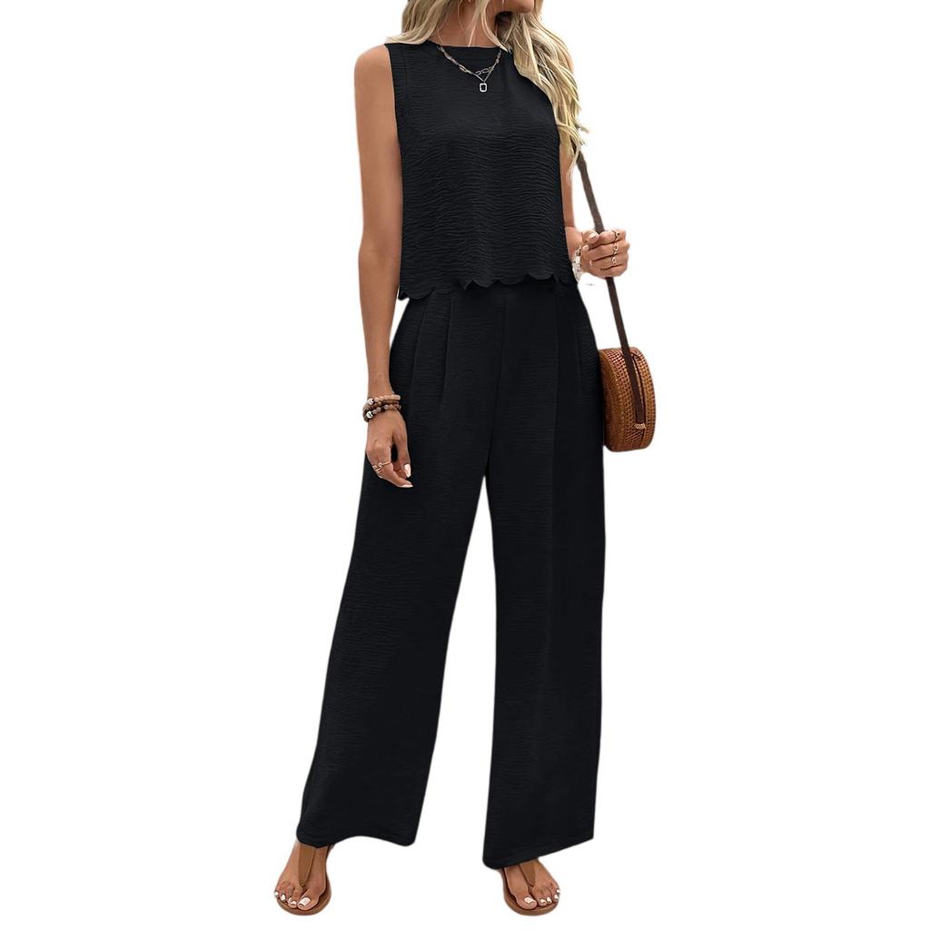 Комплекты из частей для женщин, летние наряды, жилет без рукавов и широкие брюки, завязка сзади