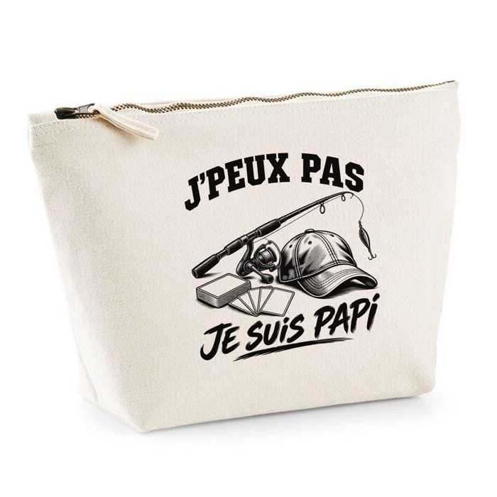 Trousse Beige J’peux pas je suis Papi J'peux pas minimaliste | Trousse de Toilette en Coton 3 L avec Zip Métal et Fond Plat