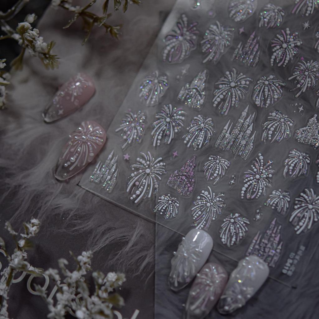 Наклейки для ногтей Tomoni & Moshil в китайском стиле с золотым тиснением: Сказочные жемчужные фейерверки-украшения