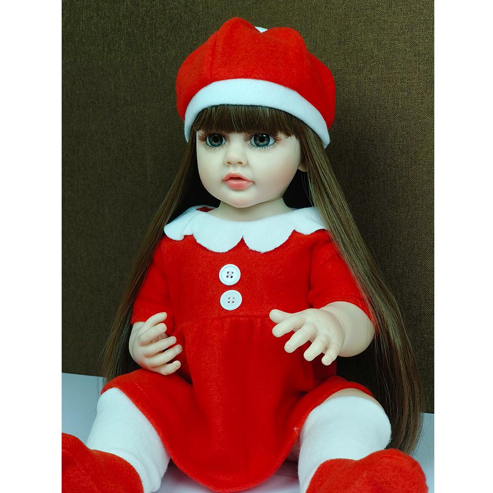 55 см Рождественская кукла реборн, полностью виниловое красное платье Happy Dolls, рождественское украшение, игрушка