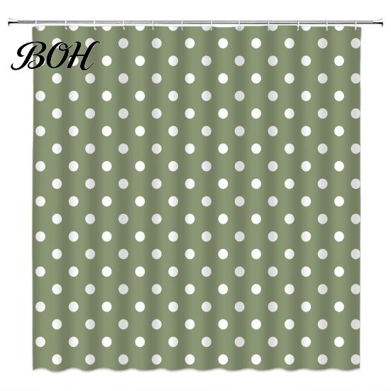 Water Repellent Fabric Shower Drapes Polka Dot Curtain with Hooks, Waterproof Bathroom Curtain, Retro Bath Hotel Quality Polyester Curtains