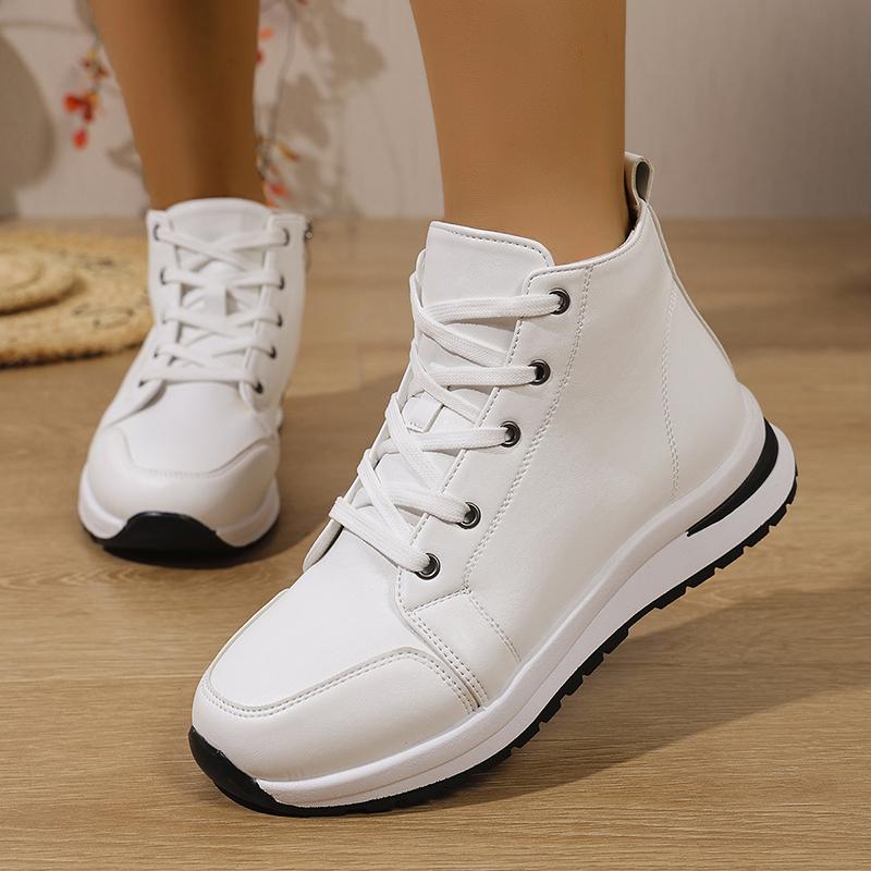 Модные белые высокие кроссовки на платформе для женщин 2025 Осень Легкие повседневные спортивные туфли Женские ботильоны на толстой подошве из ПУ кожи