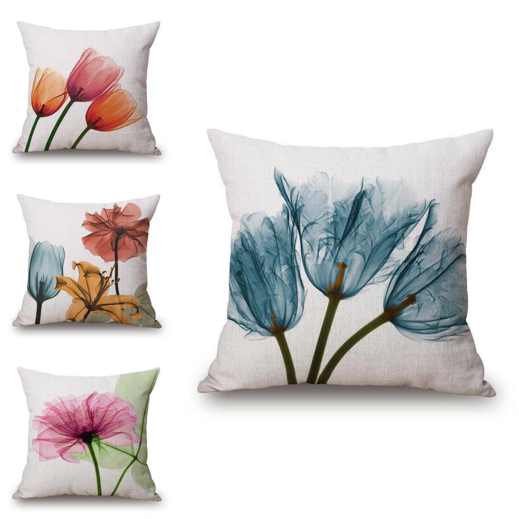 Premium Cotton Linen Pillow Case With Timeless Tulips Design For Home Decor
