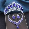 Gorgeous Blue Crown and Necklace Earrings Sets for Brides Prom Large Tiaras Princess Diadem Bridal Dubai Jewelry Set Wedding