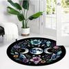 Floral Celestial Round Carpet,  Polyester Black Background with Vibrant Flowers Planets for Living Room Home Decor