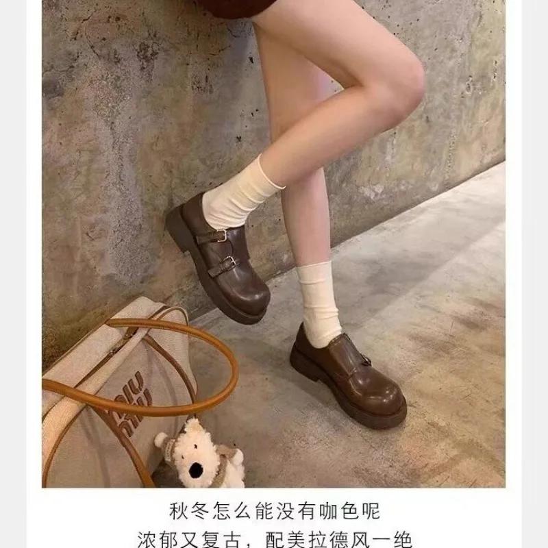 Парные туфли-муффины на толстой подошве с большим носком, кожаные туфли в британском стиле в стиле ретро с круглым носком и глубоким носком, повседневные кожаные туфли