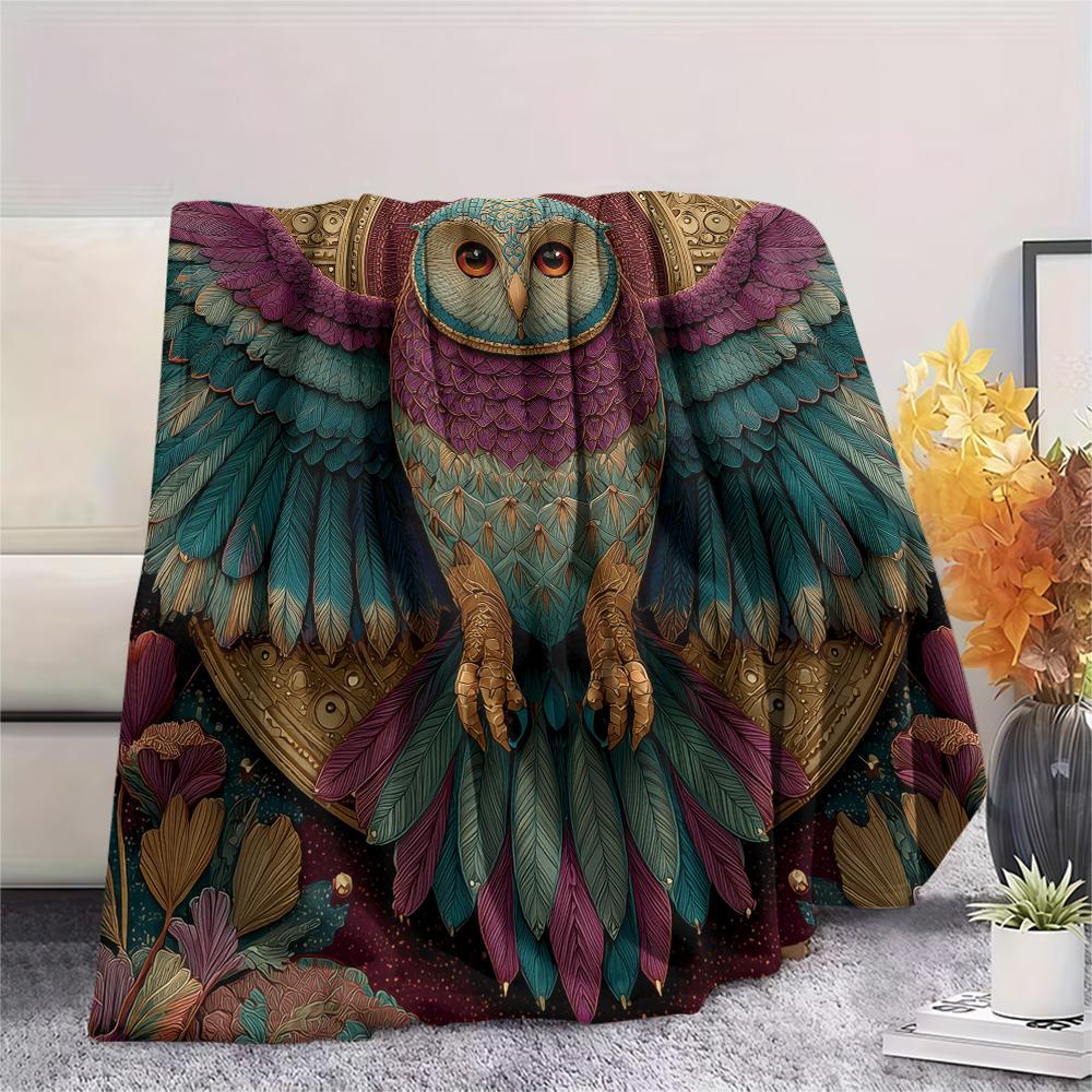 Фланелевое одеяло с принтом «Сова с крыльями», Высококачественное, Удобное для всех сезонов, Декор для дома, Тепло и уют