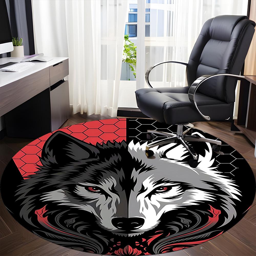 1pc Wolf Pack Office Round Area Rug, Under Office Chairs Bedroom Living Room Home Decor, Room Deco