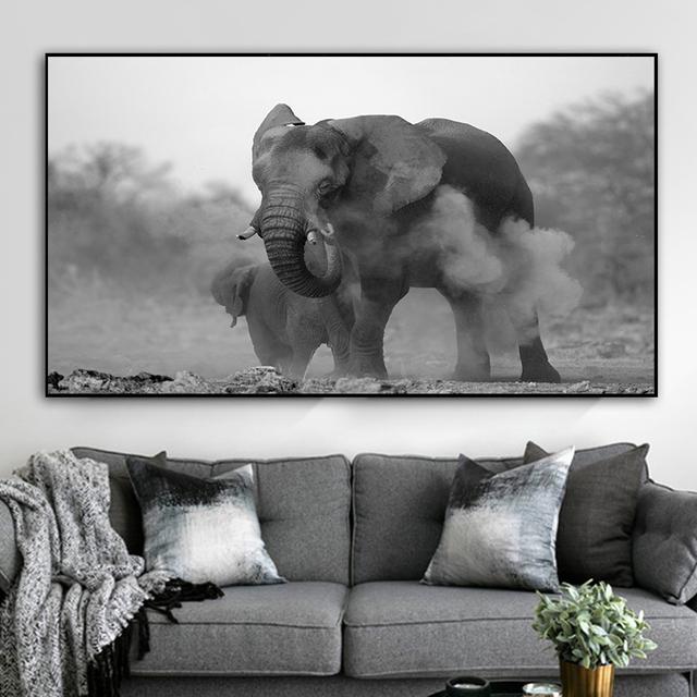 Черно-белые постеры и принты с животными, живопись на холсте, семейная картина с африканским диким слоном на стене, домашний декор, без рамы