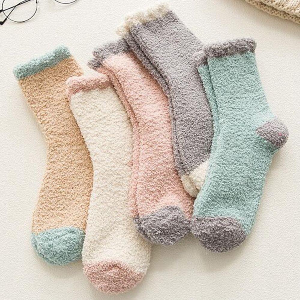 5Pairs Thickened Floor Plush Socks Winter Warm Boat Socks Women Cute Coral Fleece Socks Autumn