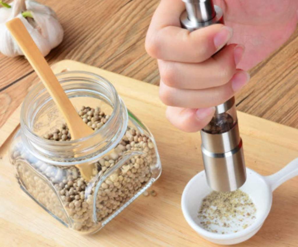 Morningplace Stainless Steel Pepper Mill, One-Push Operation, Salt and Pepper Spice Mill (Set of 2)