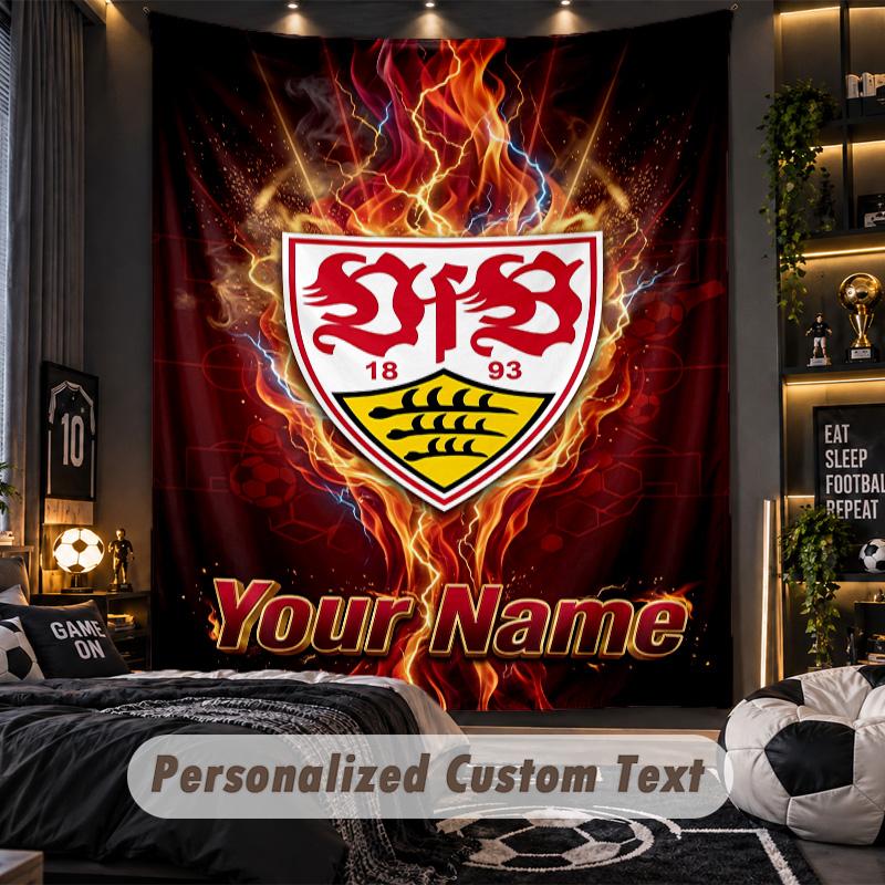 TapestryVfB Stuttgart FC Custom Name Text Personalized Wall Hanging Tapestry Home Wall Decor