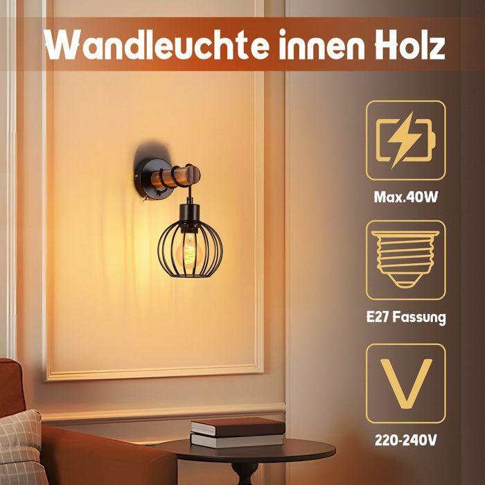 Applique murale NETTLIFE Vintage Bois Noir E27
