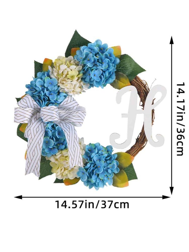 1 шт. венок из гортензии для передней двери, летний венок 37 см, синий венок для фермерского дома, венок из виноградной лозы для уличного сада, фермерского дома