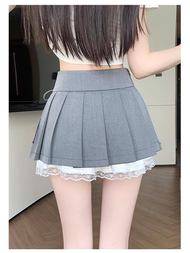 Pure Desire Pleated Lace-Trim A-line Mini Skirt - Women's Autumn Niche Style