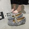 Французские туфли Мэри Джейн на скрытой платформе с пайетками женские 2025 новая осень бант слово с мягкой подошвой легкий вырез одинарные туфли