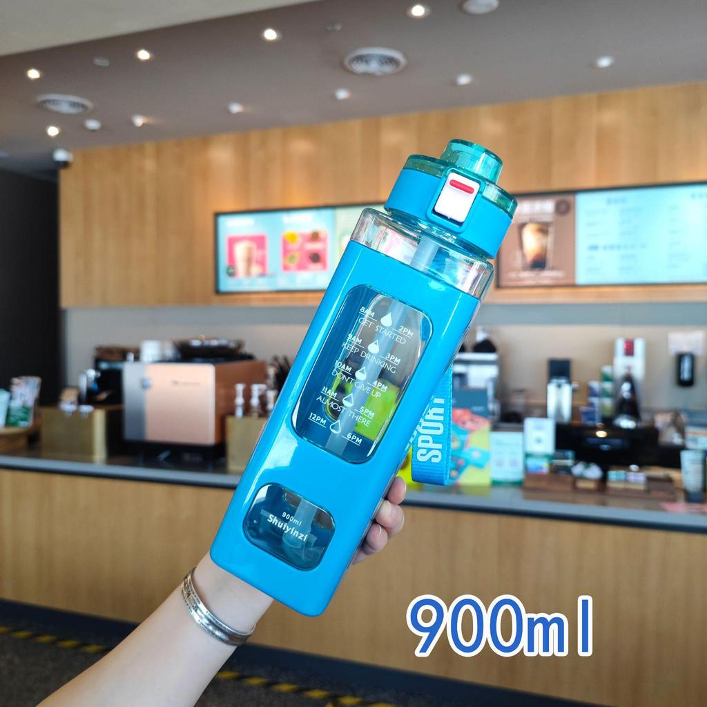 Creative Portable Square Sports Water Bottle 700ml with Handle and Straw for Outdoor Fitness