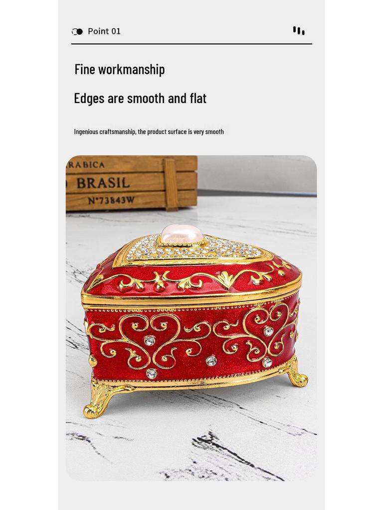 European Retro Luxury Princess Enamel Jewelry Box - Exquisite Metal Necklace Storage Box